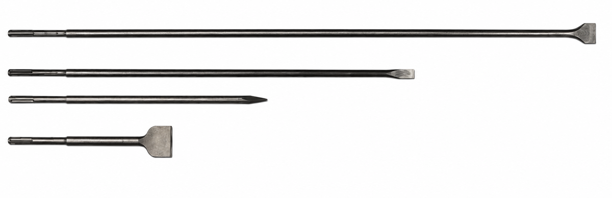 Four Madido percussion tools side by side, showing different overall lengths and point or chisel profiles.